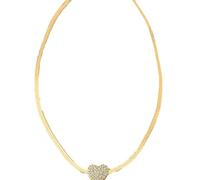 NLMSKI Gargantilla con colgante de corazón en espiga para mujer, opciones de oro y plata, dije de cristal pavé ajustable, estilo minimalista y elegante, uso diario, Normal, Acero aleado, No es una