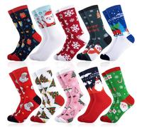 NLMWTI 10 Pares Calcetines de Navidad,Calcetines de Navidad para Mujer, Calcetines de Invierno Navideños, Calcetines Divertidos con Navidad Dibujos, Calcetines Termicos, 35-41