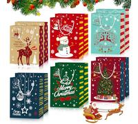 NLMWTI 12 Piezas Bolsa de Papel Navideña, Bolsas para Regalos con Tema de Navidad, Reutilizables Bolsas papel con Asa y Etiqueta a Juego para bolsa