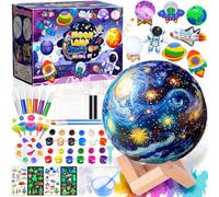 NLMWTI 2 en 1 Kit de Pintura Lámpara, Luz Nocturna de Luna 3D Espacial con Juguete Espacial de Yeso y Pinceles para Niñas y Niños de 6 a 12 Años Regalos