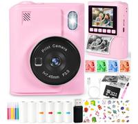 NLMWTI Camara Fotos Infantil Instantanea, 2,4 Pulgada 1080P Cámara de Fotos Instantánea con Tarjeta de 32G y 3 Rollos Papel de Impresión, Regalo para Niños de 3 a 12 Años