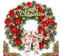 NLMWTI Corona de Navidad para Puerta LED, 30cm Corona de Navidad para Puerta con piñas y Bolas de árbol de Navidad, Colgante Ornamento Puerta