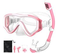 NLMWTI Juego de Gafas Buceo, Mascara Buceo para Niños de 4 a 16 Años, Panorámico de 180° Gafas de Buceo Niño de Cristal Templado y Dry Top Snorkel (Pink Set)