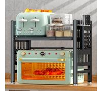 NLMWTI Soporte Extensible para Microondas de 2 Niveles con Soporte Cuchillos 6 Ganchos, Soporte Microondas Soporte Microondas Extensible para Encimera de Cocina, 40-65 cm