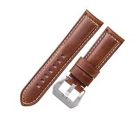 NLNKDTDPAK Banda de reloj de cuero de cera de aceite 20 mm 22 mm 24 mm Hombres marrones oscuros Temas de reloj grueso Pulsera de cuero de lujo(Brown-Silver,24mm)