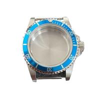 NLNKDTDPAK Caja de cristal zafiro for espejo plano retro 39,5 mm, caja acero inoxidable apta for movimiento mecánico NH35 NH36, cubierta reloj 120 clics(Blue Aluminum Ring)