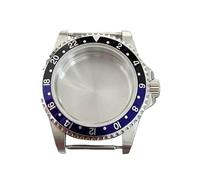 NLNKDTDPAK Caja de cristal zafiro for espejo plano retro 39,5 mm, caja acero inoxidable apta for movimiento mecánico NH35 NH36, cubierta reloj 120 clics(Black Blue Ring)