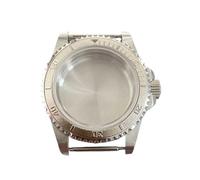 NLNKDTDPAK Caja de cristal zafiro for espejo plano retro 39,5 mm, caja acero inoxidable apta for movimiento mecánico NH35 NH36, cubierta reloj 120 clics(Silver NoAntiFinger)