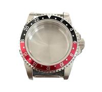 NLNKDTDPAK Caja de cristal zafiro for espejo plano retro 39,5 mm, caja acero inoxidable apta for movimiento mecánico NH35 NH36, cubierta reloj 120 clics(Black Red Ring)