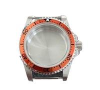 NLNKDTDPAK Caja de cristal zafiro for espejo plano retro 39,5 mm, caja acero inoxidable apta for movimiento mecánico NH35 NH36, cubierta reloj 120 clics(Orange Ring)