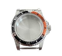 NLNKDTDPAK Caja de cristal zafiro for espejo plano retro 39,5 mm, caja acero inoxidable apta for movimiento mecánico NH35 NH36, cubierta reloj 120 clics(Black Orange Ring)