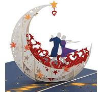 NLR 3D Pop-up Tarjeta de felicitación # Los amantes bailan en el barco lunar | Lo mejor para el aniversario, el día de San Valentín, el cumpleaños, la ceremonia de la boda (blanco)