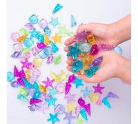 NLR [46piezas 250g] Set de Gemas de Conchas Marinas/Caracolas/Estrrellas de Mar Acrílicas Coloridas, Vacaciones en la Playa|Buceo en la Piscina|Búsqueda del Tesoro|Favor de Fiesta de Sirenas|Acuarios