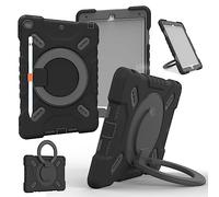 NLR FUN Funda a Prueba de Golpes de 4 Capas para iPad Air 2 9.7” y iPad 6ª/5ª (9.7” 2018/2017) Funda Protectora Híbrida para iPad con Soporte/Asa, Soporte para Lápices, Correa para el Hombro (Negro)
