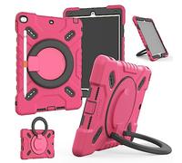 NLR FUN Funda a Prueba de Golpes de 4 Capas para iPad Air 2 9.7” y iPad 6ª/5ª (9.7” 2018/2017) Funda Protectora Híbrida para iPad con Soporte/Asa, Soporte para Lápices, Correa para el Hombro (Rosa)