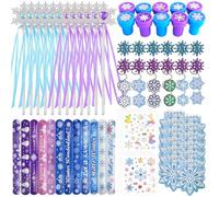 NlsqEU Copo de nieve para fiestas de cumpleaños infantiles, varita mágica, llavero, pulsera de chupito, pegatinas, sellos, clips para el pelo, cuaderno, copo de nieve, temas de cumpleaños, accesorios