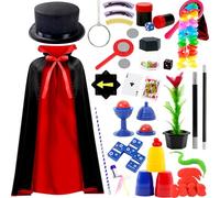 NlsqEU Juego de trucos de magia para niños, disfraz de mago, sombrero mágico, regalo de cumpleaños, caja mágica para niños a partir de 5, 6, 7, 8, 9, 10, 11, 12 años