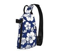 NLWQEKV Crossbody Sling Backpack Blue Navy Hibiscus Pattern Viajes Senderismo Chest Daypack One Strap Shoulder Bag