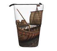 NLWQEKV Estuche de lápices de pie Portabolígrafos telescópico Estuches de papelería con Estampado de Barco Vikingo Antiguo Bolsa de cosméticos de Maquillaje