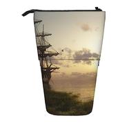 NLWQEKV Estuche de lápices de pie Portalápices telescópico Impresión de Barco Pirata Estuches de papelería Bolsa de cosméticos de Maquillaje