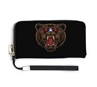NLWQEKV Fiercely Bear Head - Cartera de Piel Unisex de Gran Capacidad, con Bolsillo para teléfono, Tarjetero con Correa de muñeca