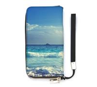 NLWQEKV Ocean Waves Seychelles Island Beach in Sunset - Cartera de Piel con Tarjetero Largo, Bolso de Mano Delgado para Mujer