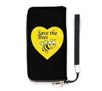 NLWQEKV Save The Bees4 Cartera de Piel con Tarjetero Largo, Bolso de Mano Delgado para Mujer