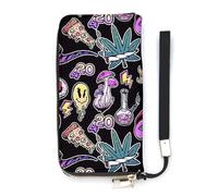 NLWQEKV Stoned Trippy Drug Theme and Cool Psychedepic Character Cartera de Pulsera de Cuero con Tarjetero Largo, Bolso de Mano Delgado para Mujer