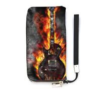NLWQEKV The Burning Guitar - Cartera de Piel con Tarjetero Largo, Bolso de Mano Delgado para Mujer