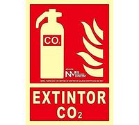 NM RD00106 - Señal Luminiscente Extintor Co2 Clase B PVC 0,7mm 21x30cm con CTE, RIPCI y Apto para la Nueva Legislación
