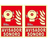 NM RD00121 - Señal Luminiscente Avisador Sonoro Clase B PVC 0,7mm 21x30cm con CTE, RIPCI y Apto para la Nueva Legislación (Paquete de 2)