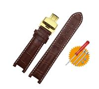 NMASDUYPU Correa de reloj de cuero de 20 x 11 mm y 22 x 13 mm, compatible con correa de reloj GC Guess Car-tier PASHA W3108/HPI004, pulsera con hebilla de mariposa.(Brown White-gold,20mm-11mm)