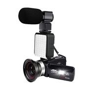 nmbhus 4K HD Night Vision Videocámara Digital 48M Home WiFi Live Streaming Videocámara DV Cámara Digital(Size:Black+Light+Mic+Wide Angle Lens)