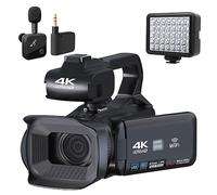 nmbhus 60FPS 4K Vlog Videocámara 64MP Fotografía Cámara De Video Transmisión En Vivo 18X Zoom AF Grabadora Digital 4 "Pantalla Táctil Giratoria(16G SD Card,Wireless Mic Light)