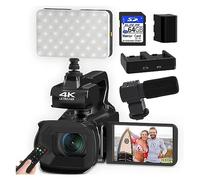 nmbhus 64MP 4K 60FPS Videocámara Live Stream Vlog Cámara De Video WiFi Webcam 4 Pulgadas Girar Pantalla Táctil 18X Cámara Digital Grabadora(with 256G SD Card,with Light Mic)