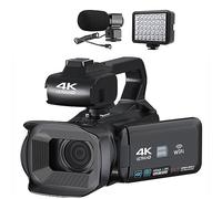 nmbhus Auto Focus 4K Videocámara 18X Zoom 64MP Cámara De Video Digital For WiFi Streaming Webcam Time-Lapse 4 "Grabadora De Pantalla Táctil(No SD Card,with Mic Light)
