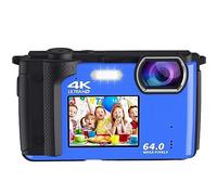 nmbhus Cámara De Fotografía De Pantalla Dual 64MP Grabadora De Selfies 4K UHD Vlog Videocámara 16X Zoom Cámara Compacta Cámara Web De Transmisión En Vivo(with 32G,with 2 Batteries)