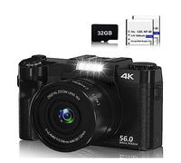 nmbhus Cámara de Fotos Digital for fotografía Auto Focus 4K Vlog Videocámara Pantalla Webcam Cámara de Video(with 64G,2 Batteries Charger)
