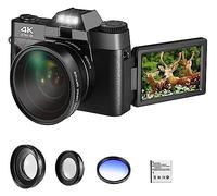 nmbhus Cámara de Fotos Digital Vlogging Videocámara WiFi Cámara Web Gran Angular 16X Zoom Digital 48MP Fotografía Pantalla abatible(with 16GB,with Lens and Filter)