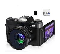 nmbhus Cámara de Fotos Digital Vlogging Videocámara WiFi Cámara Web Gran Angular 16X Zoom Digital 48MP Fotografía Pantalla abatible(with 64GB,with 2 Lens)