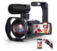 nmbhus Cámara de Video 4K Ultra HD Cámara Vlogging for 3.0 Pulgadas 48MP 18X Zoom Digital WiFi Webcam Videocámara Transmisión en Vivo(32G SD Card,with Mic Lens Handle)