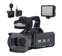 nmbhus Cámara De Video 4K Videocámara De Transmisión En Vivo Cámara Digital De Fotografía De 64MP Grabadora Vlog De Pantalla Táctil Giratoria De 4 "(128G SD Card,with Microphone)