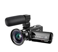 nmbhus Cámara De Vídeo Digital HD, Pantalla Táctil, Visión Nocturna Infrarroja, WiFi, Cámara For Selfies, Videocámara DV, Todo En Una Máquina(Size:Black+Microphone+Wide Angle Lens)