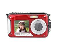 nmbhus Cámaras Digitales A Prueba De Agua For Fotografía Pantalla Dual 48MP Grabadora De Fotos Deporte Al Aire Libre Videocámara De Acción 1080P CAM Anti Shake(32G TF Card,Red)