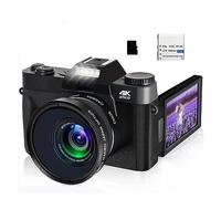 nmbhus Lente Macro 4K Videocámara Cámaras Digitales For Fotografía 48MP Gran Angular Vlog Recorder WiFi Webcam 3 "Pantalla Abatible Selfie(128G TF Card,with Lens-Black)