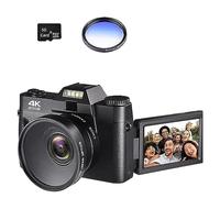 nmbhus Lente Macro Cámara Digital 4K Pantalla Abatible Selfie Videocámara 48MP Vlog WiFi Webcam Vintage Video Recorder 16X Gran Angular(NO SD Card,with Lens Filter-04)