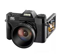 nmbhus Retro Vintage 48MP Cámara Selfie Pantalla Abatible Gran Angular 4K Videocámara Lente Macro Vlog Fotografía Grabadora De Video Digital(64G SD Card,with Lens)