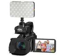 nmbhus Videocámara 4K Vlog 60FPS UHD, Cámara De Vídeo Digital For Transmisión En Vivo, Cámara Web, Luz De Relleno, Pantalla Táctil Giratoria De 4,0 Pulgadas, Zoom 18X(Color:with 128G SD Card)