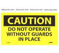 NMC C15AP OSHA Sign, leyenda "CAUTION - DO NOT OPERATE WITHOUT GUARDS IN PLACE", 5 pulgadas de largo x 3 pulgadas de alto, vinilo sensible a la presión, negro sobre amarillo (paquete de 5)
