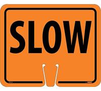NMC CS12 SLOW Sign - 12.63 in. x 10.38 in. Plastic Traffic Cone Sign with Black Text on Orange Base